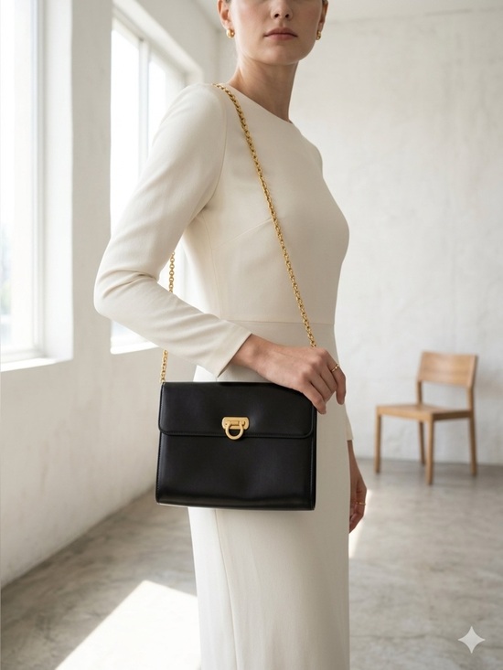 Holt Renfrew Handbags - Vintage Holt Renfrew black leather large crossbody clutch bag with gold hardware